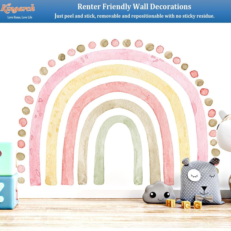 Kingarch Large Pink Rainbow Wall Decals, Boho Dots Peel and Stick Fabric Nursery Wall Decor, Removable Home Room Wall Decor Murals Stickers for Kids Girls Toddler Bedroom Living Room Playroom - Image 4